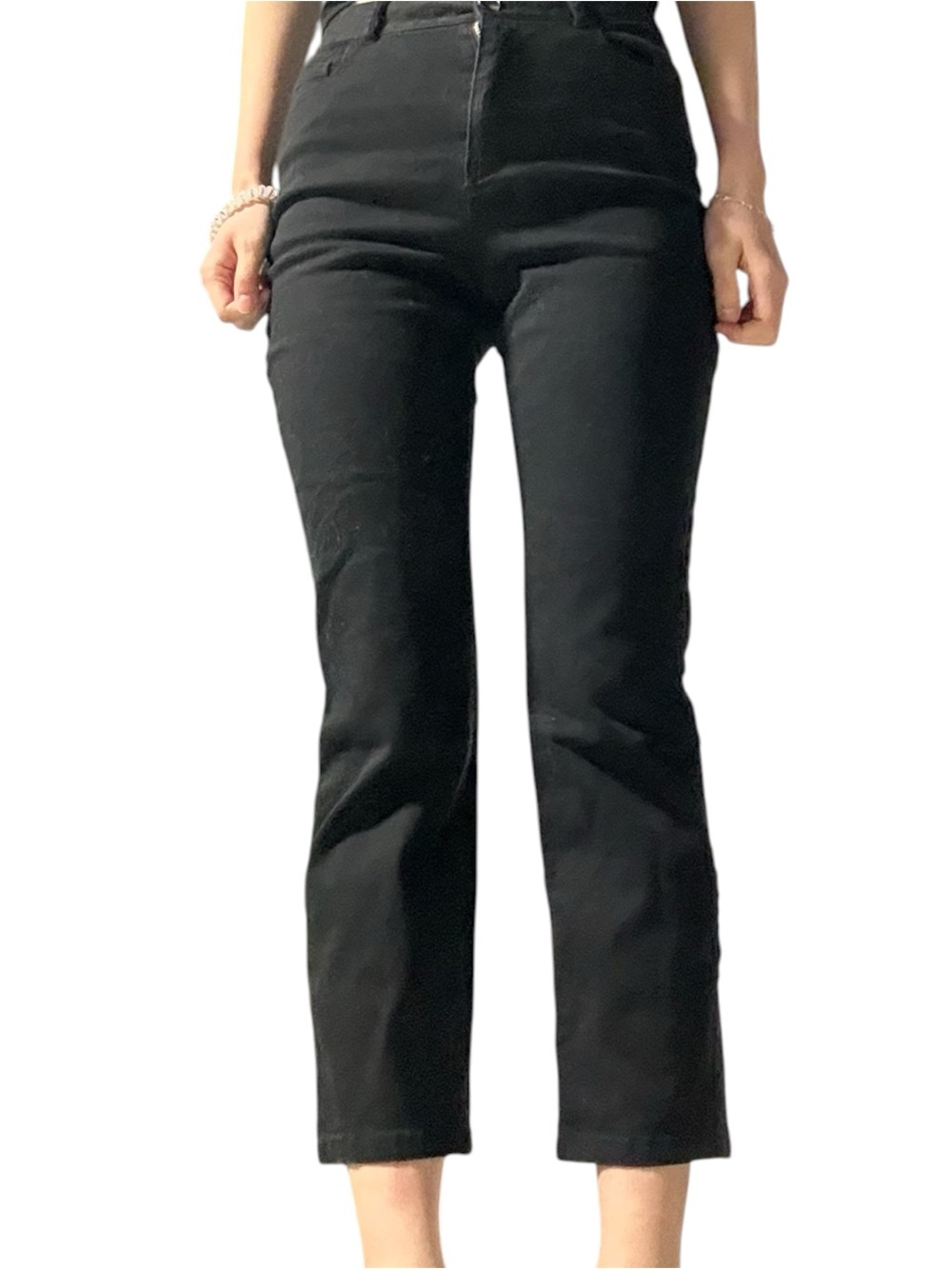Black High-Waist Straight Leg Cropped Women's Cotton Pants